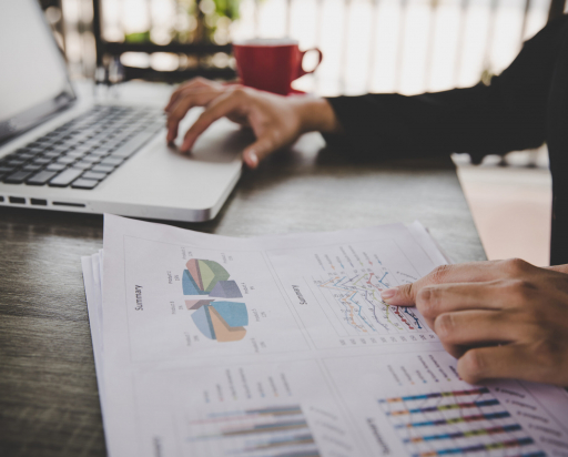 Businesswoman sitting in desk and work with financial documents company